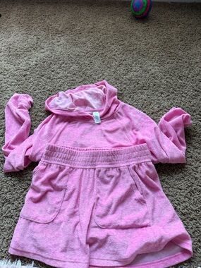 Kids Pink Hooded Terry Knit Lounge Set size large